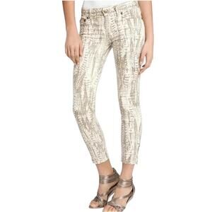 Free People Feather Print Jeans Skinny Ankle Low Rise Boho Indie Hippie Denim 27